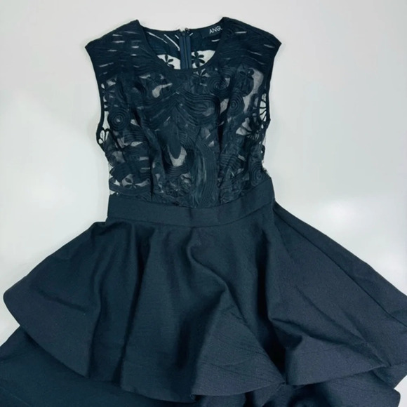 ANGL Black Sheer Lace Embroidered Fit And Flare Dress Size Small - Picture 3 of 9